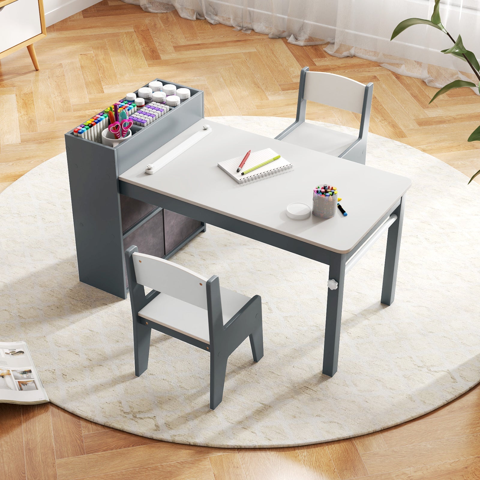 Kids Art Table and Chairs Set with 2 Chairs and Paper Roll - Tampa Home & Garden Store
