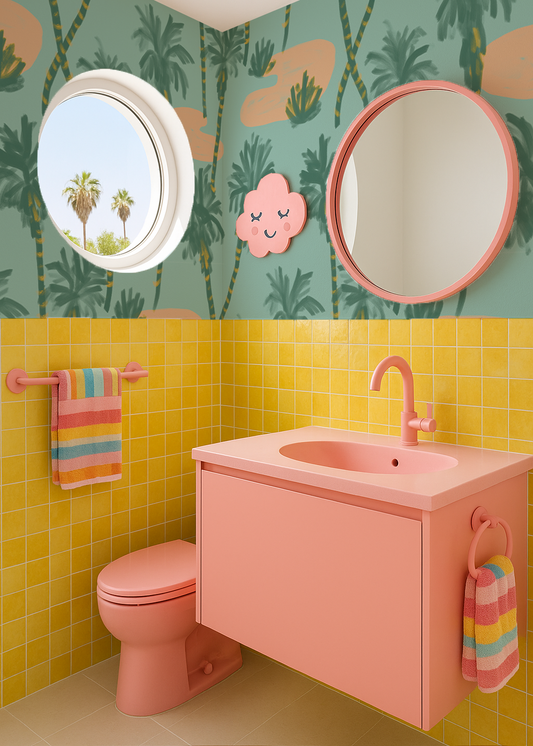 Palm Oasis Wallpaper, teal - Tampa Home & Garden Store