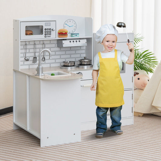 Kids Kitchen Playset Conor Kitchen Toy with Realistic Microwave and Oven Stove-White - Tampa Home & Garden Store