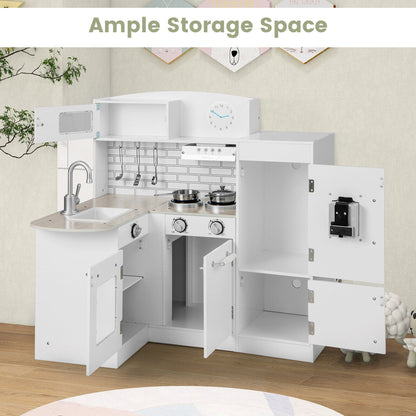 Kids Kitchen Playset Conor Kitchen Toy with Realistic Microwave and Oven Stove-White