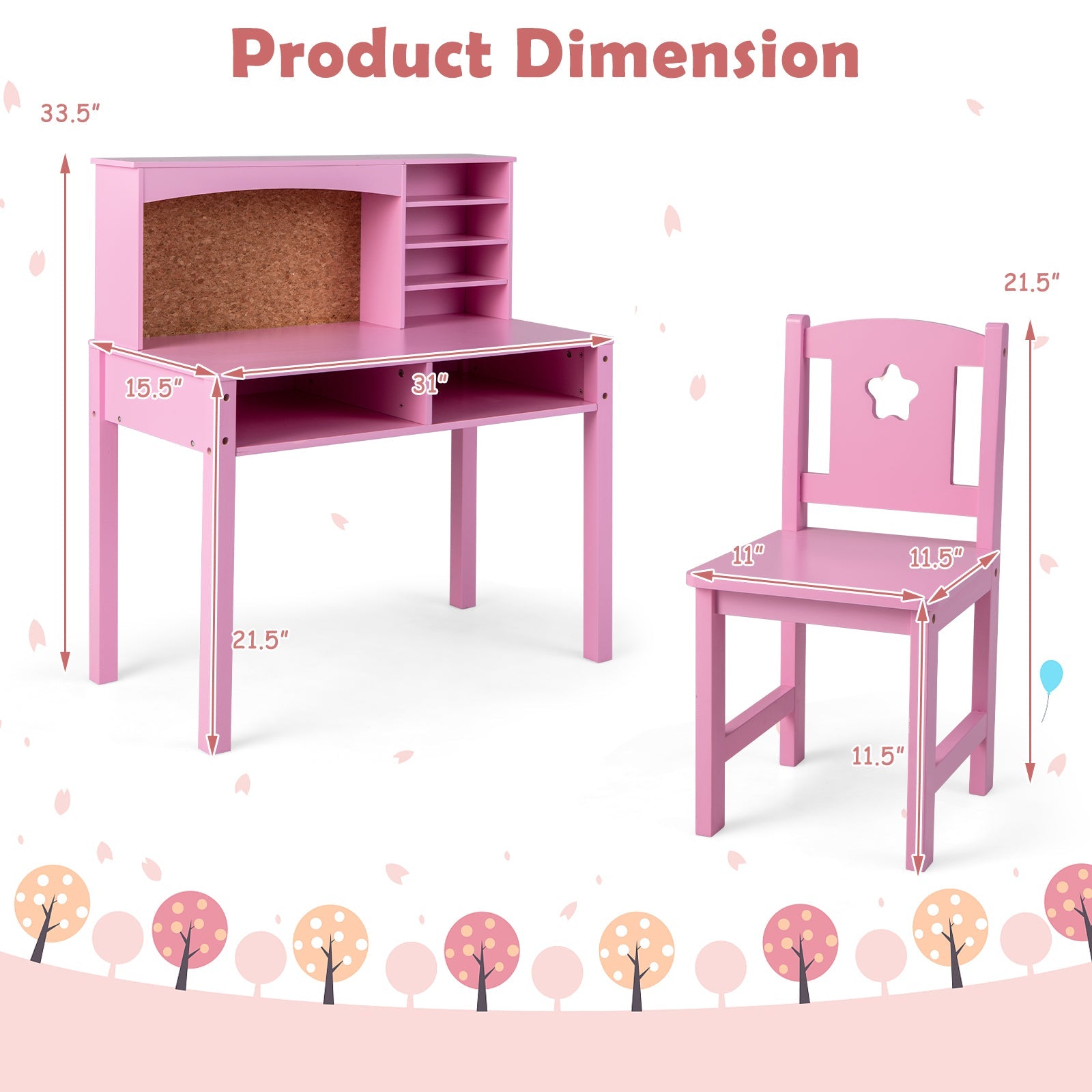 Kids Desk and Chair Set with Hutch and Bulletin Board for 3+ Kids - Tampa Home & Garden Store