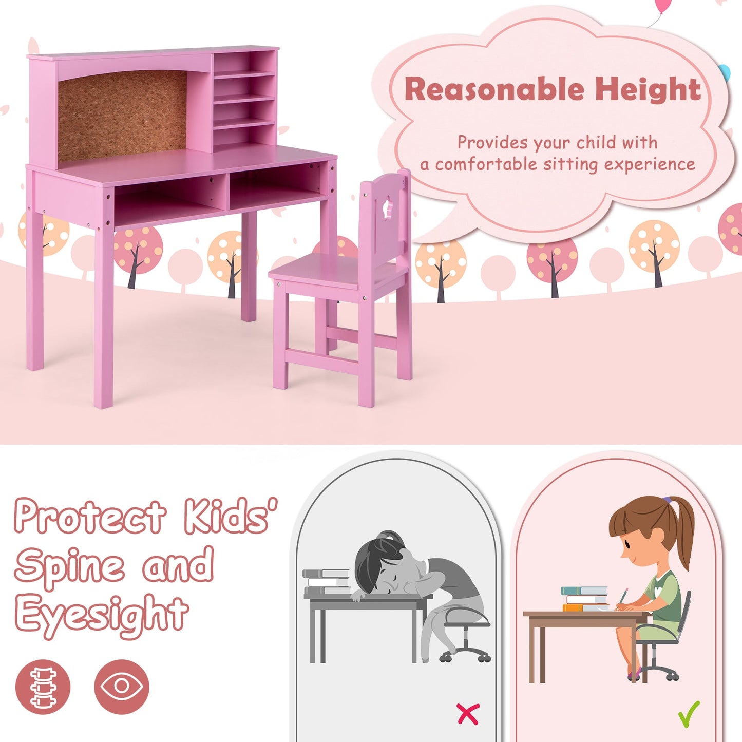 Kids Desk and Chair Set with Hutch and Bulletin Board for 3+ Kids - Tampa Home & Garden Store