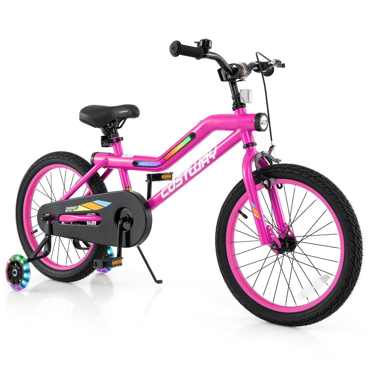 16 Inch LED Lighted Kids Bike with Training Wheels and Headlight for Ages 4-7 Years-16 inches