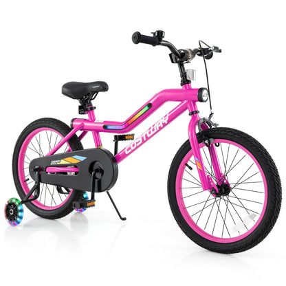 16 Inch LED Lighted Kids Bike with Training Wheels and Headlight for Ages 4-7 Years-16 inches