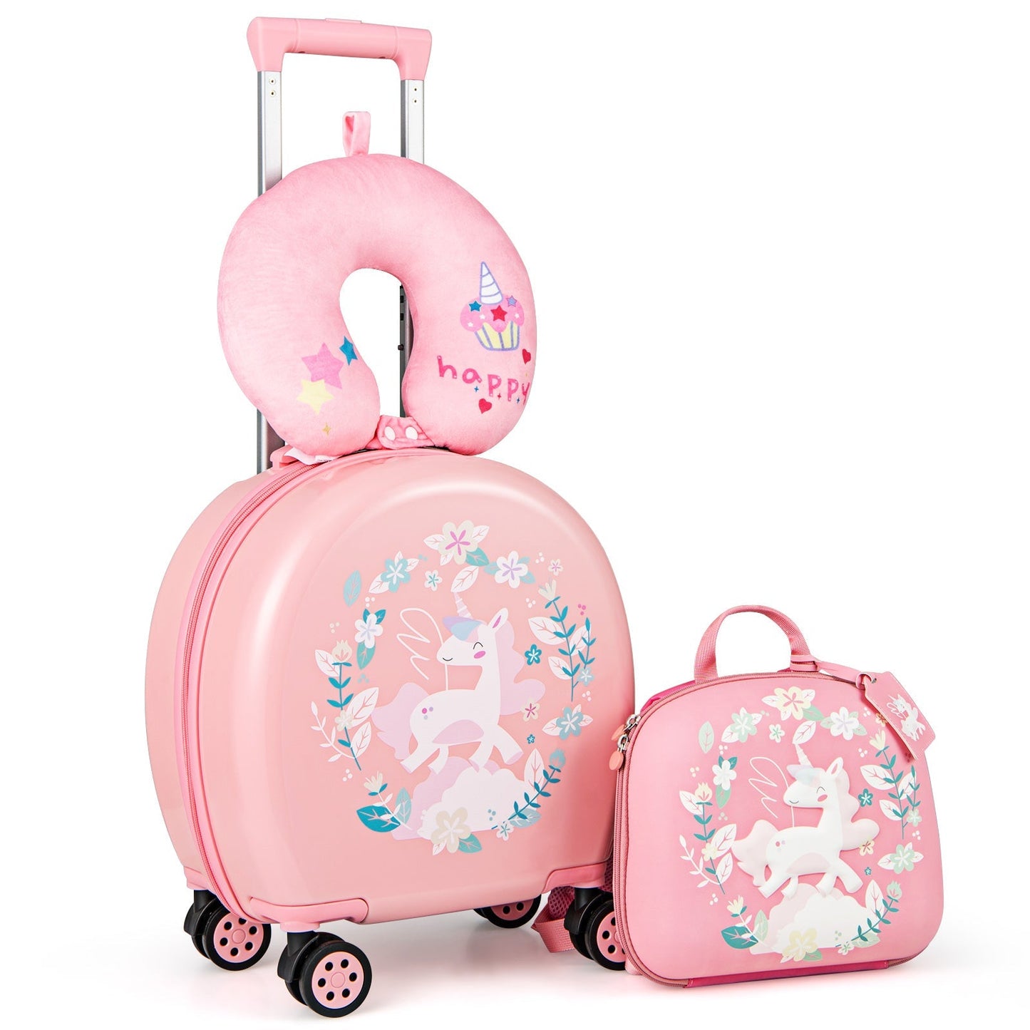 GemGear pink kids luggage set: 2pc 14in hardside carry-on + 10in backpack with unicorn print on Tampa Home & Garden Store