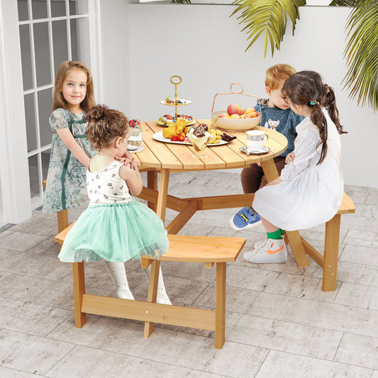 Kids Outdoor Wooden Picnic Table and Bench Set with Umbrella Hole-Natural - Tampa Home & Garden Store
