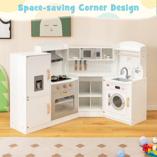 Corner Kids Play Kitchen with Washing Machine and Ice Maker Gift for Boys Girls - Tampa Home & Garden Store