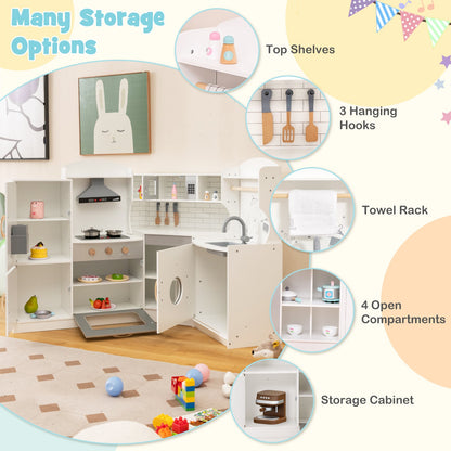Corner Kids Play Kitchen with Washing Machine and Ice Maker Gift for Boys Girls