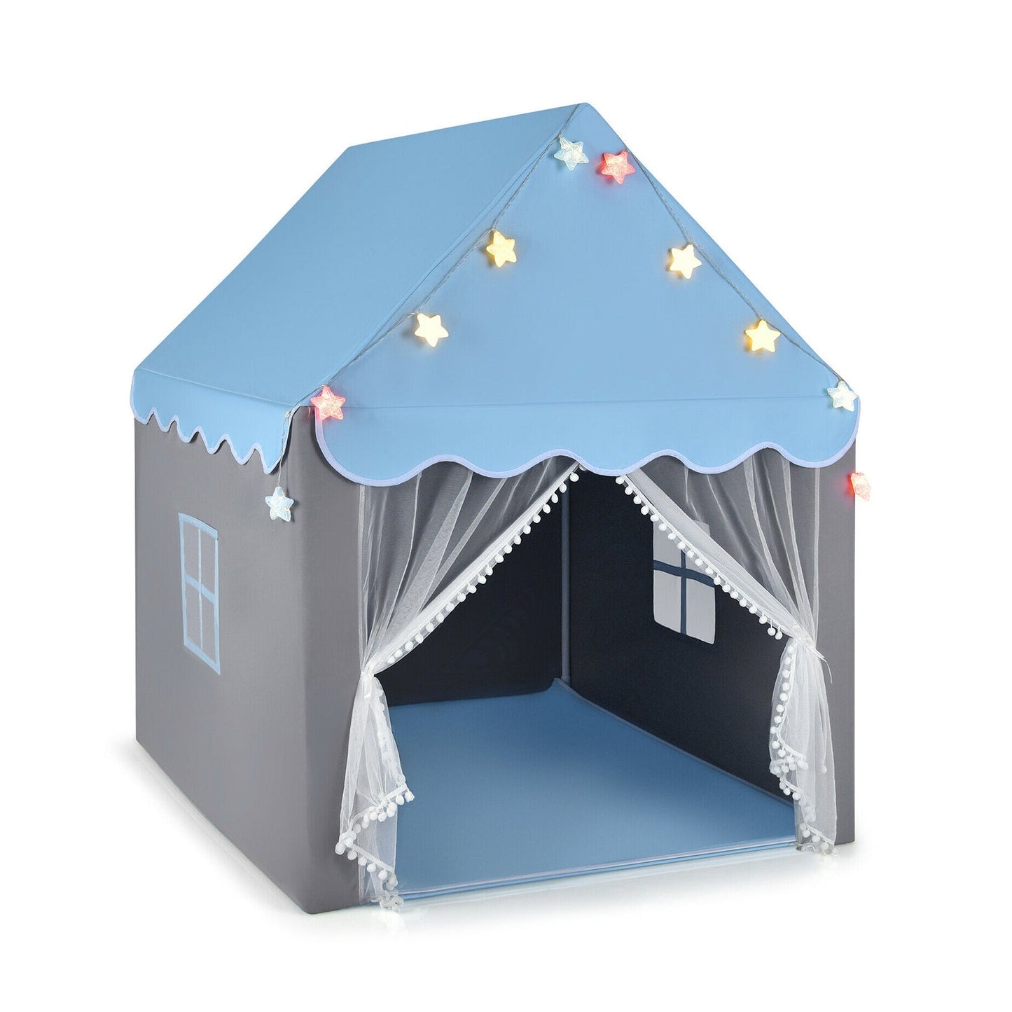 GemGear Kids Playhouse Tent with blue canopy, star-shaped string lights, and sheer curtains on Tampa Home & Garden Store