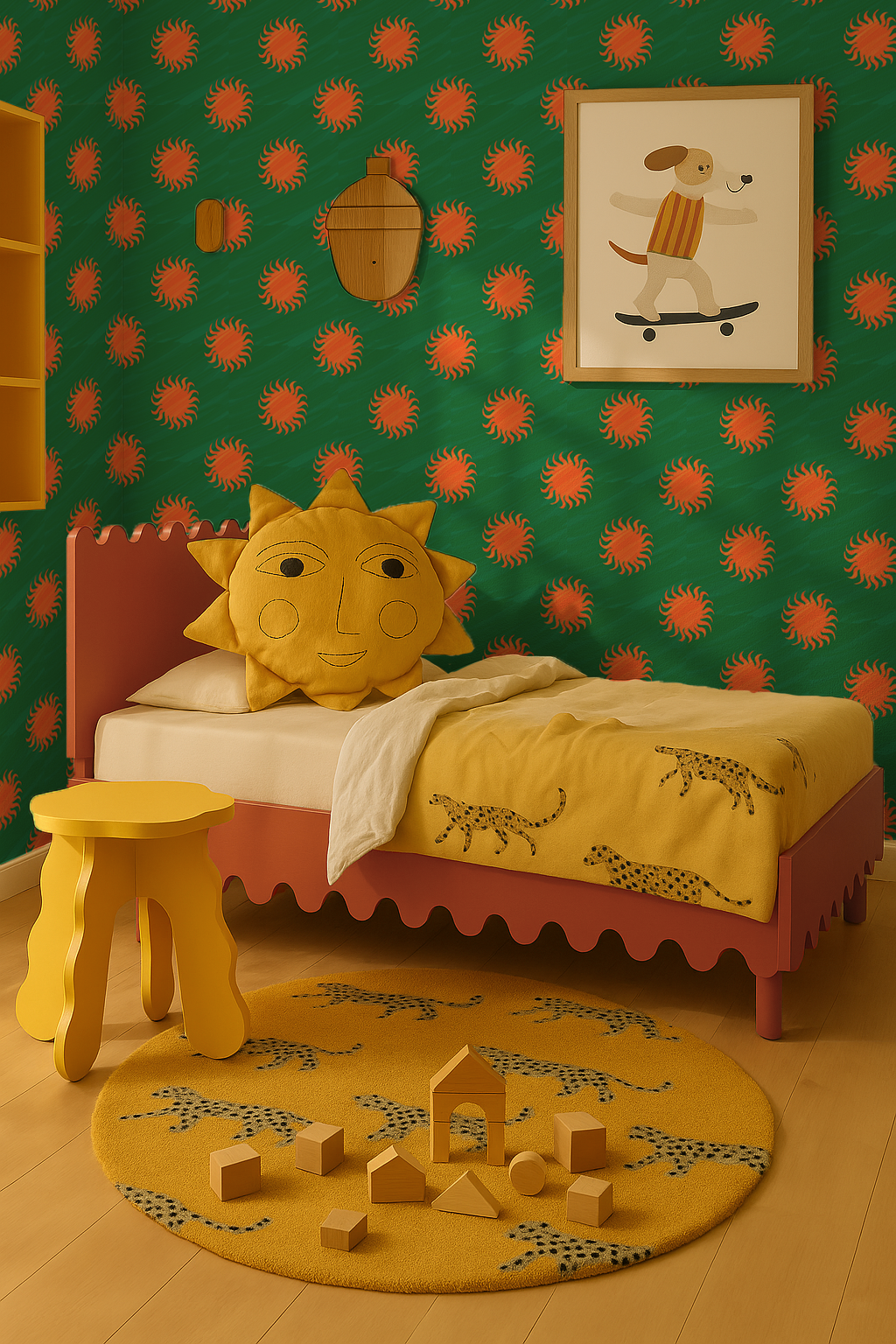 Papier peint Sol, vert et orange