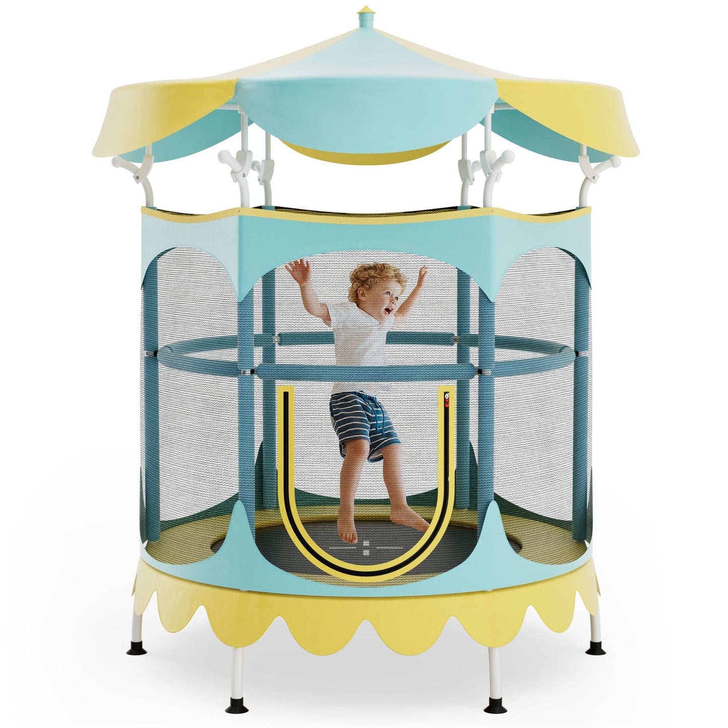 64 Inch Kids Trampoline with Detachable Canopy and Safety Enclosure Net-Orange
