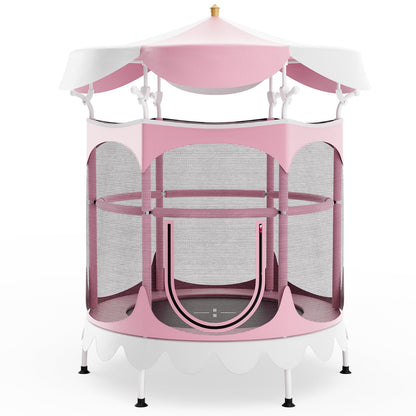 64 Inch Kids Trampoline with Detachable Canopy and Safety Enclosure Net-Orange