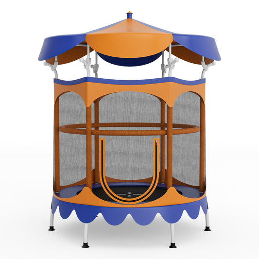 64 Inch Kids Trampoline with Detachable Canopy and Safety Enclosure Net-Orange - Tampa Home & Garden Store