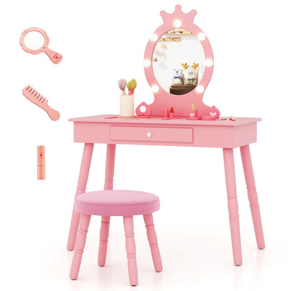 Kids Vanity Set with Lighted Mirror with Adjustable Brightness and Large Drawer