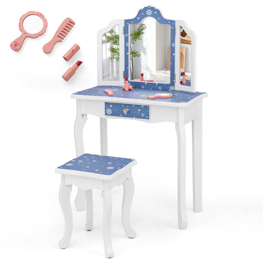 Princess Pretend Play Makeup Table and Stool Set with Tri-folding Mirror - Tampa Home & Garden Store