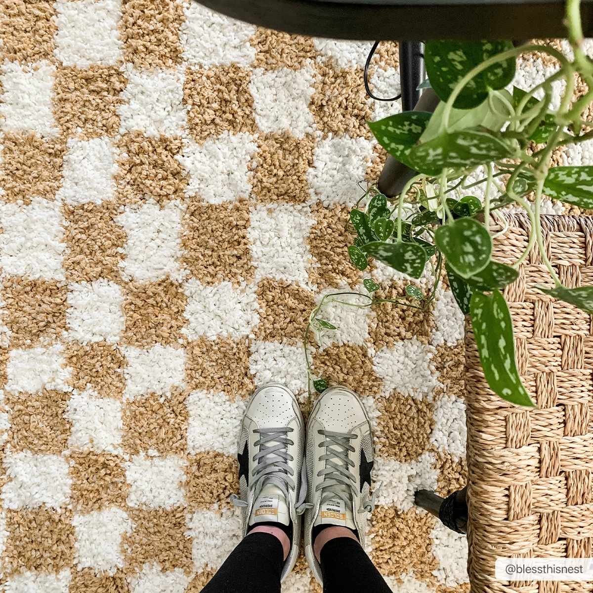 Kieu Mustard & Ivory Checkered Area Rug