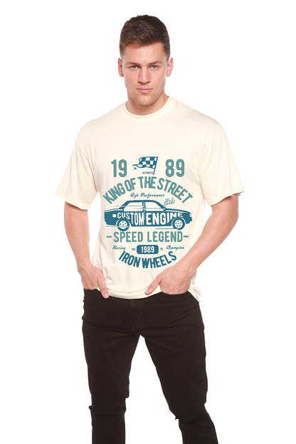 King Of The Street men's bamboo viscose/organic cotton tee cream with blue car print Spun Bamboo on Tampa Home & Garden Store