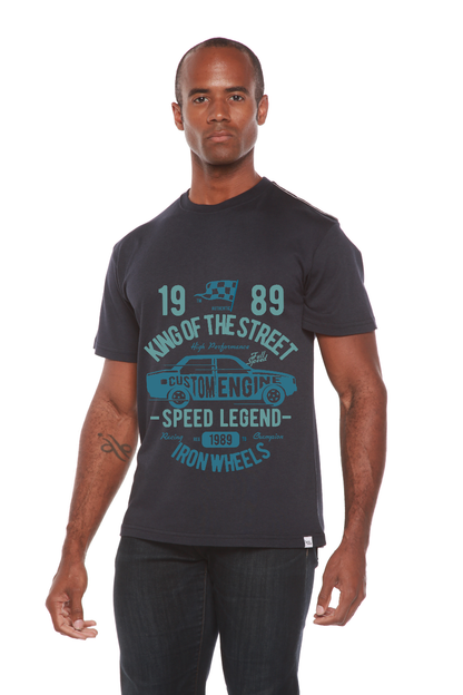King Of The Street bamboo viscose/organic cotton tee navy with teal car graphic Spun Bamboo on Tampa Home & Garden Store