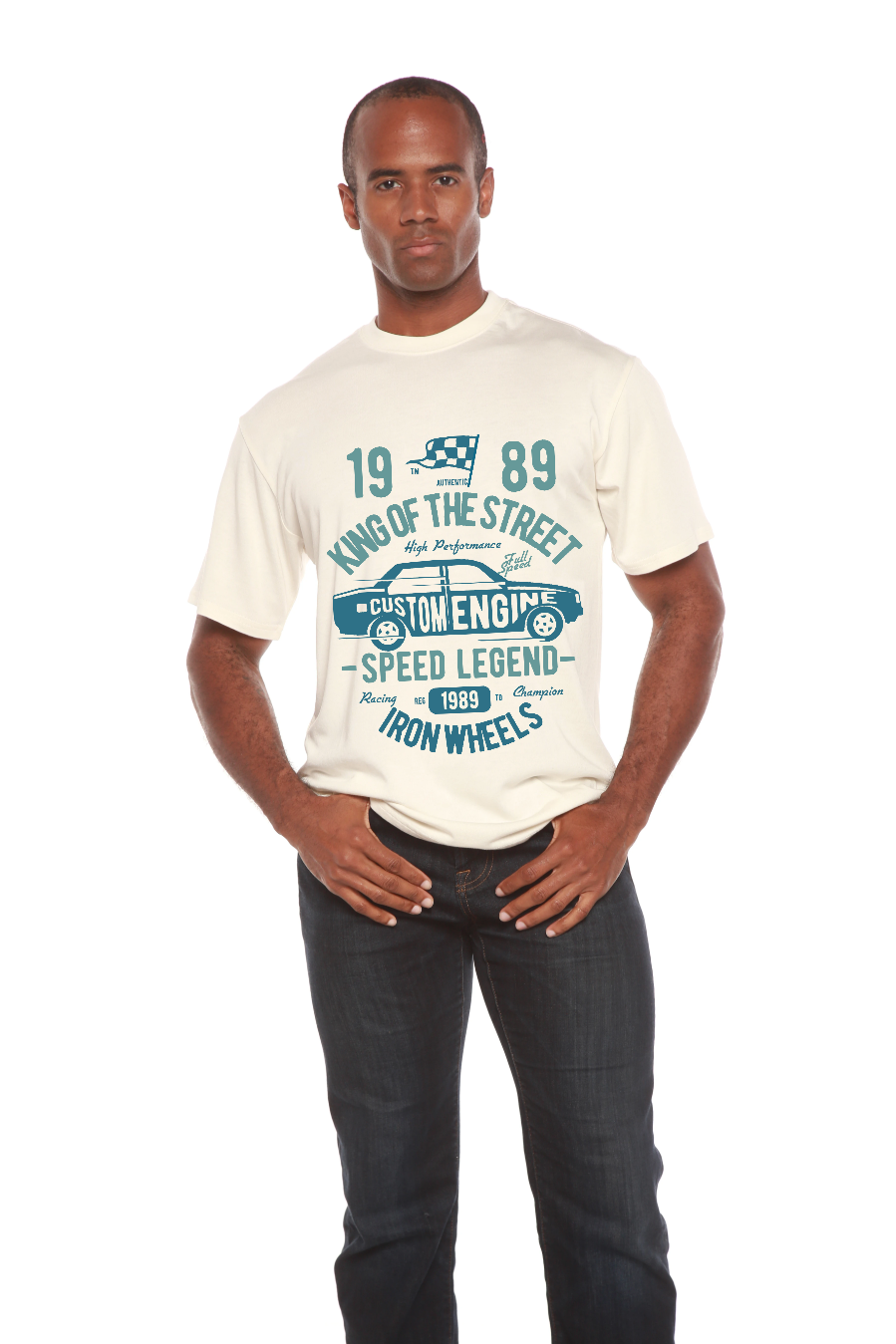 King Of The Street men's bamboo viscose/organic cotton graphic tee with teal car by Spun Bamboo on Tampa Home & Garden Store