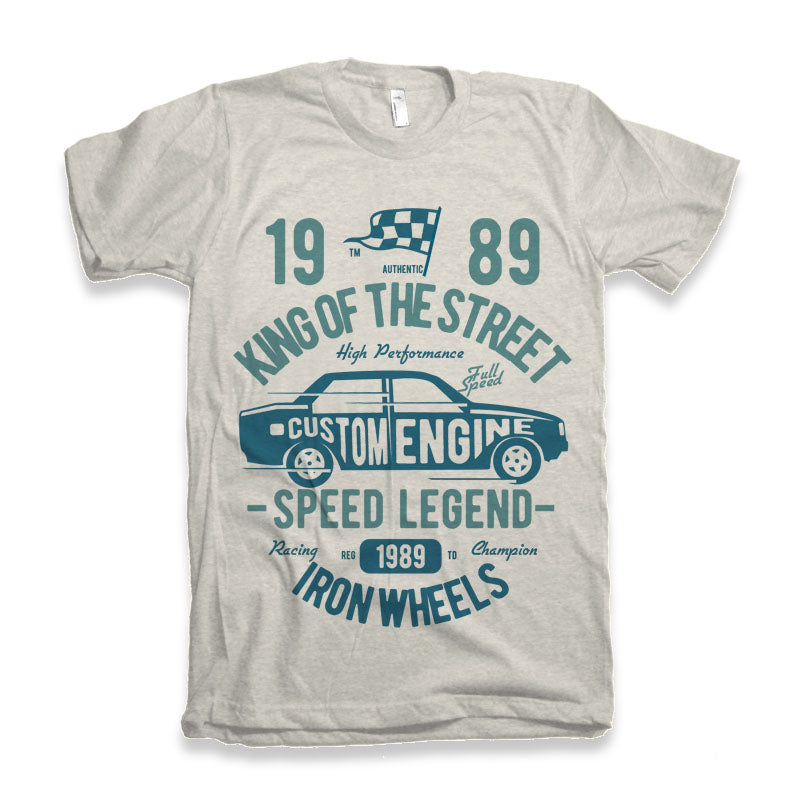 King Of The Street men's bamboo viscose/organic cotton graphic tee with teal car print gray on Tampa Home & Garden Store