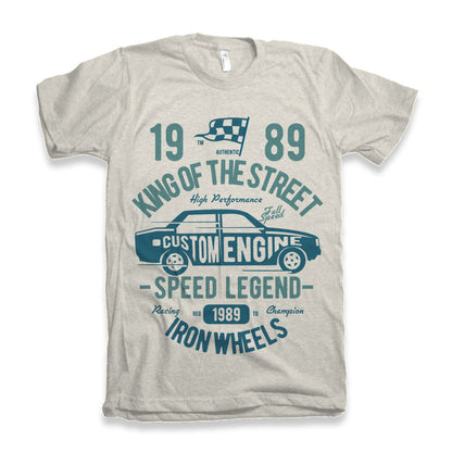 King Of The Street men's bamboo viscose/organic cotton graphic tee with teal car print gray on Tampa Home & Garden Store