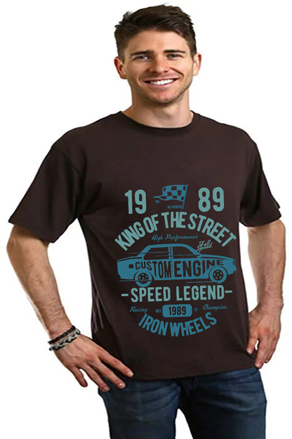 King Of The Street men's bamboo graphic tee teal car print on dark brown by Spun Bamboo on Tampa Home & Garden Store
