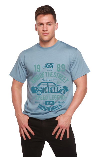 King Of The Street men's light blue bamboo tee with vintage car graphic by Spun Bamboo on Tampa Home & Garden Store
