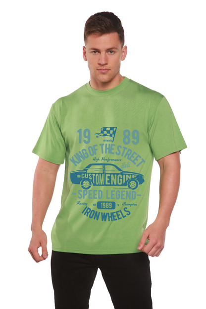 King Of The Street men's bamboo tee lime green with blue race car graphic on Tampa Home & Garden Store