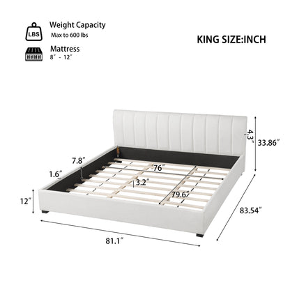 King size upholstered bed frame by HouseOfZazla with padded white headboard and slatted base on Tampa Home & Garden Store