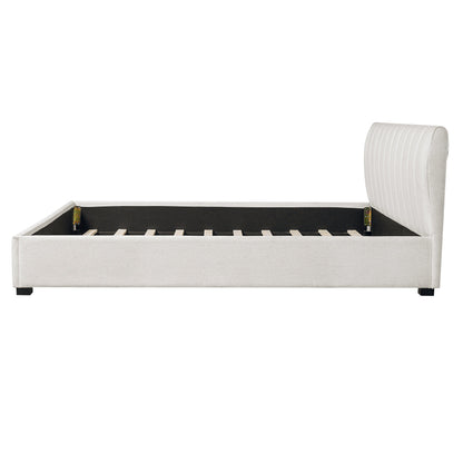 King size upholstered bed frame in light linen fabric with wooden slats by HouseOfZazla on Tampa Home & Garden Store