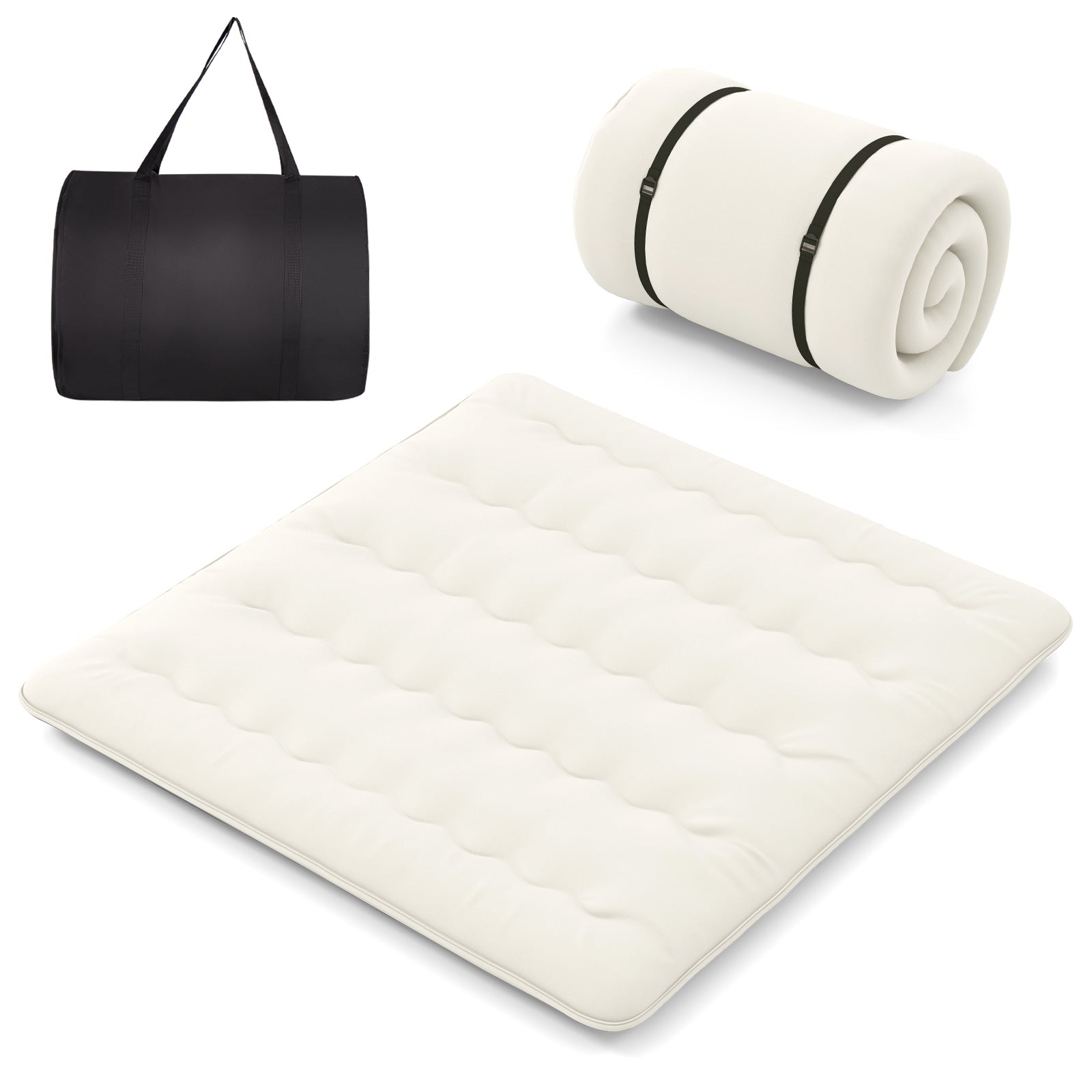 Futon mattress floor pad beige washable cover; rolled mat with straps and carry bag GemGear on Tampa Home & Garden Store