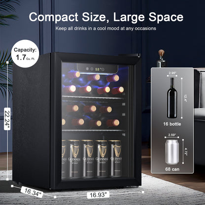 Kismile 1.7 CuFt beverage refrigerator, black mini wine fridge, 16 bottles and 68 cans on Tampa Home & Garden Store