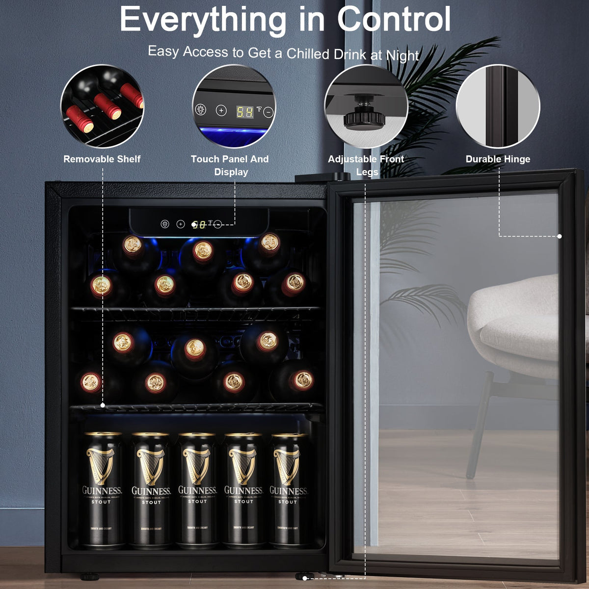 Kismile 1.7 CuFt Beverage Refrigerator and Cooler, black wine fridge with removable shelf on Tampa Home & Garden Store