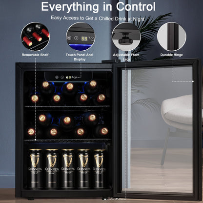 Kismile 1.7 CuFt Beverage Refrigerator and Cooler, black wine fridge with removable shelf on Tampa Home & Garden Store