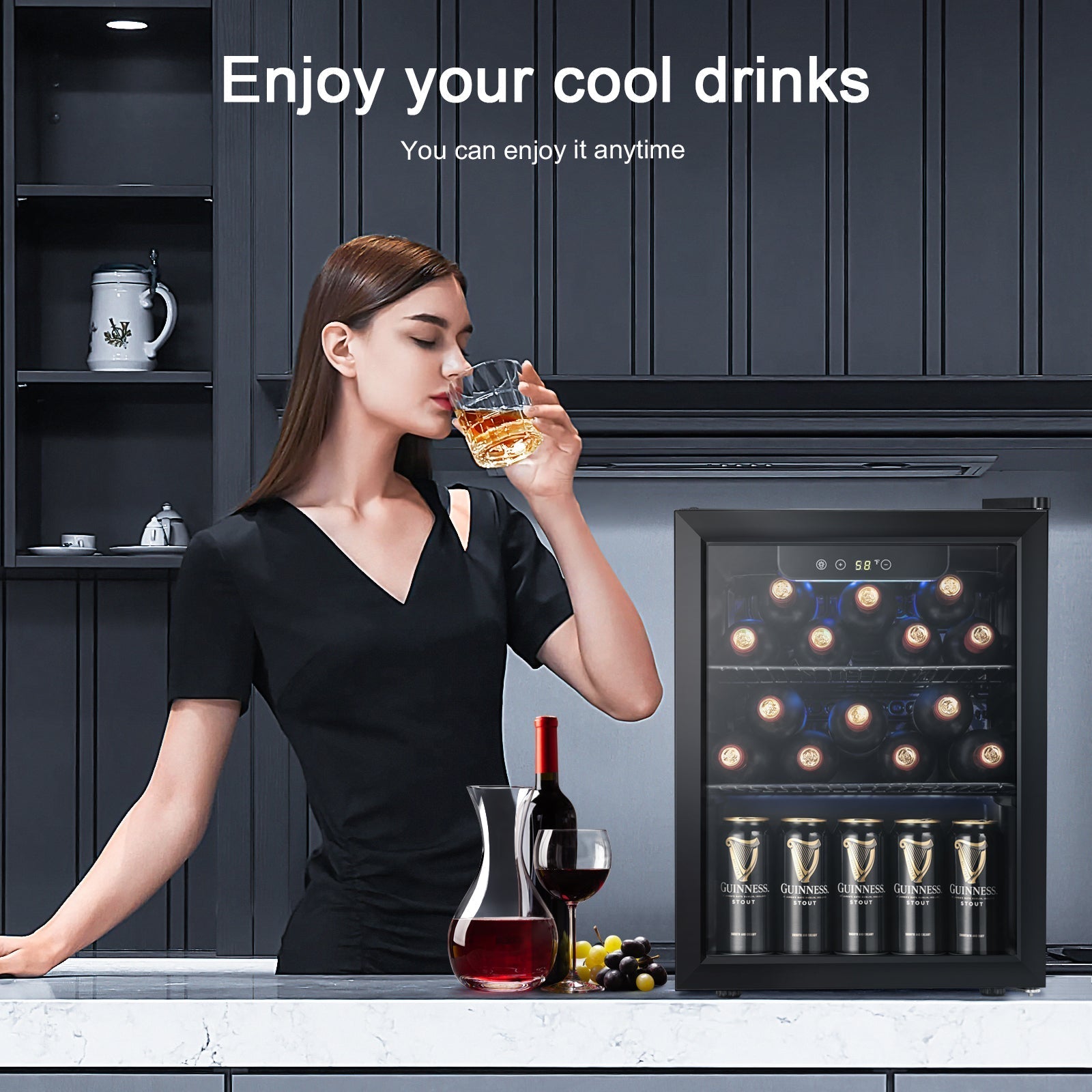 Kismile 1.7 CuFt Beverage Refrigerator and Cooler wine fridge with glass door dark finish on Tampa Home & Garden Store