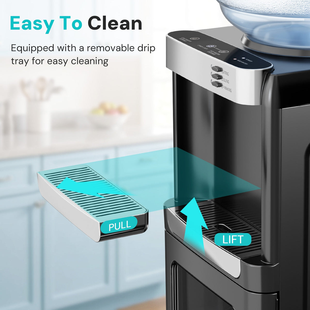 Water cooler dispenser by Kismile with ice maker, modern stainless steel and black finish on Tampa Home & Garden Store