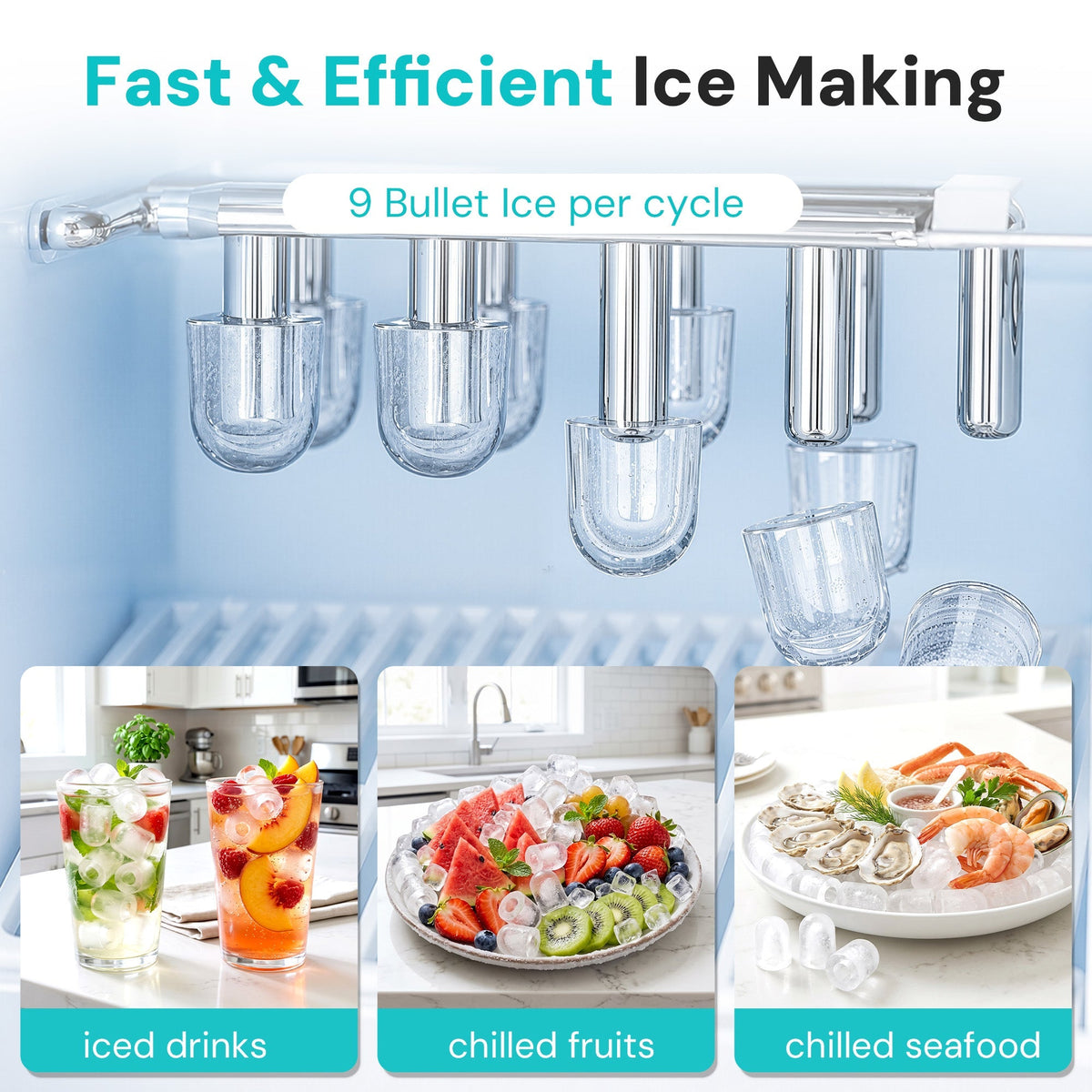 Modern water cooler dispenser with ice maker by Kismile, chrome finish, 9 bullet ice per cycle on Tampa Home & Garden Store