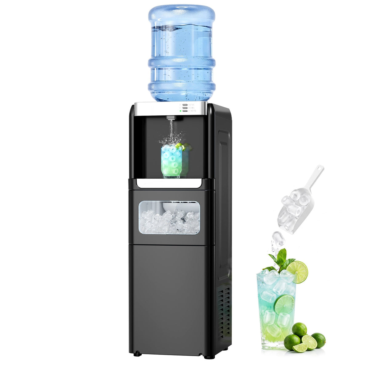 Water Cooler Dispenser by Kismile, black with top-loading bottle and ice maker on Tampa Home & Garden Store