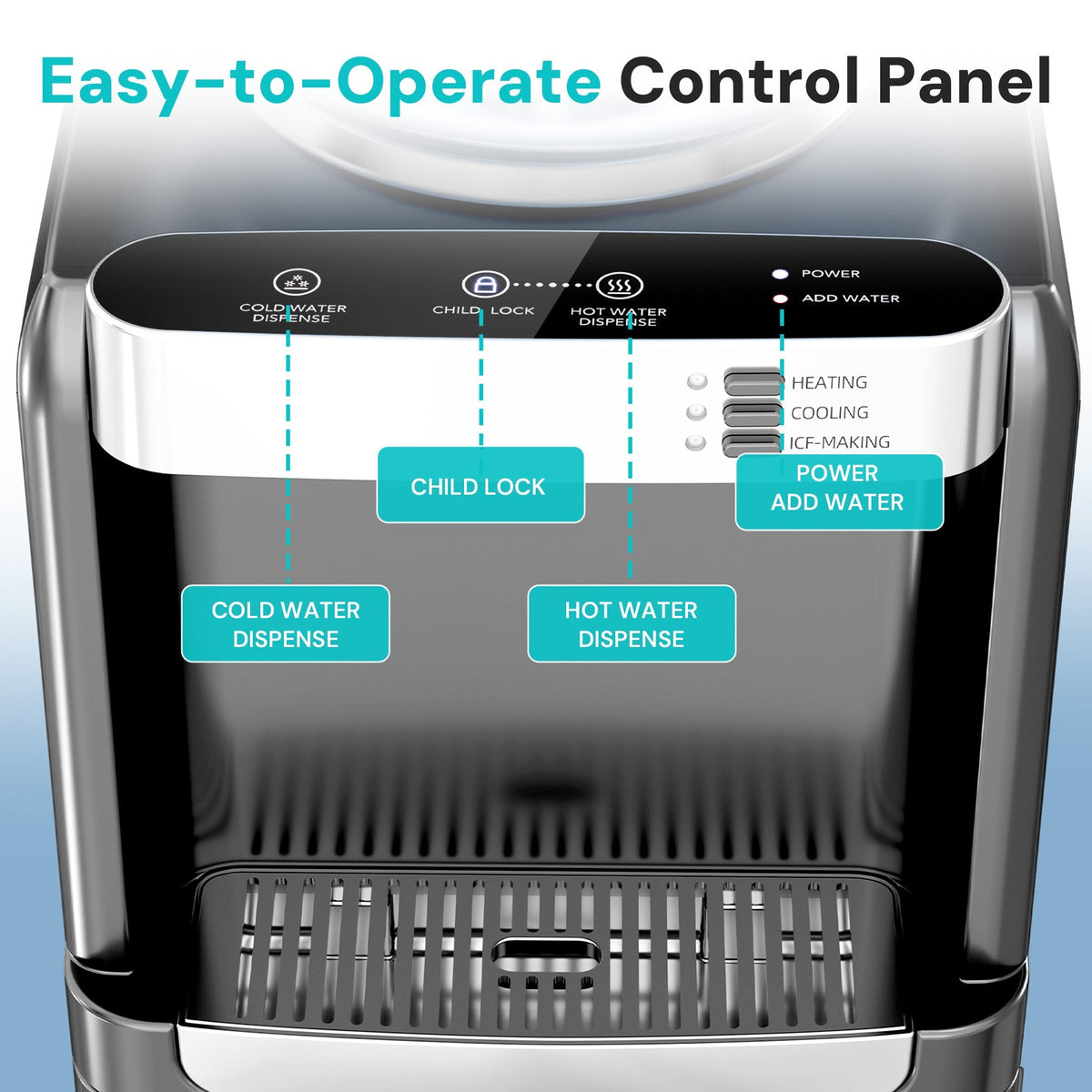 Modern Water Cooler Dispenser with Ice Maker by Kismile, steel body, black control panel on Tampa Home & Garden Store