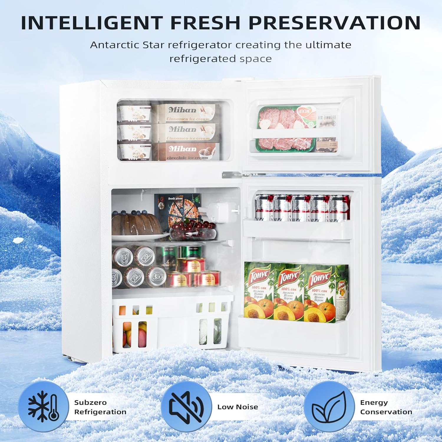 Kismile 3.2 Cu Ft mini refrigerator with freezer, white two-door compact fridge on Tampa Home & Garden Store