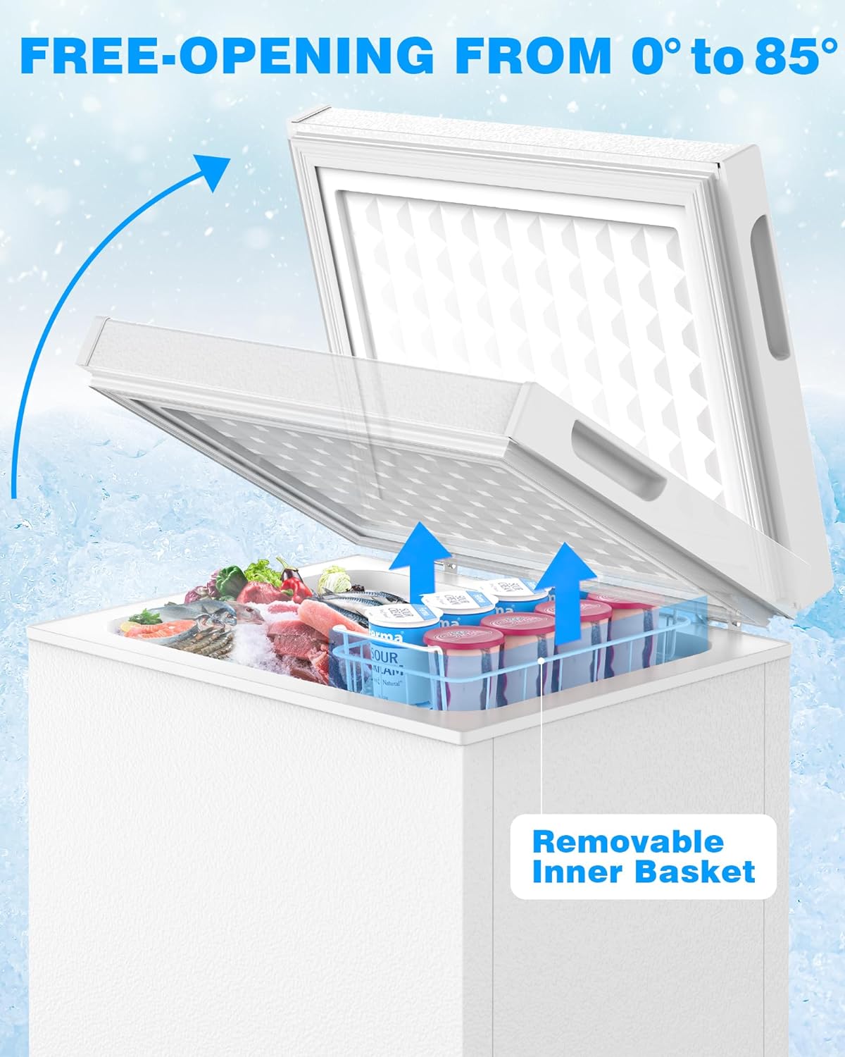 Kismile Chest Freezer 7.0 Cu Ft free standing with removable inner basket on Tampa Home & Garden Store