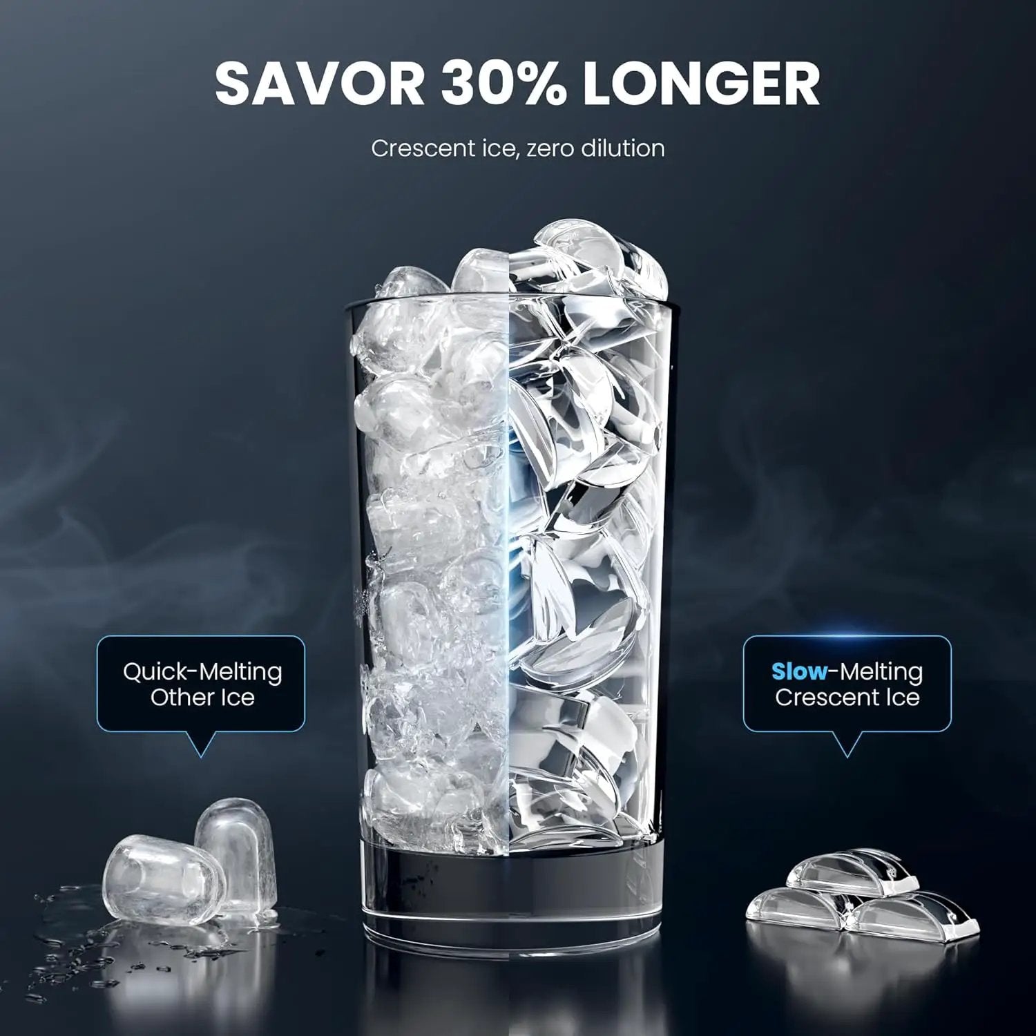 Kismile Clear Square Ice Cube Maker on countertop with crystal-clear ice cubes on Tampa Home & Garden Store
