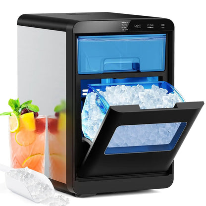 Kismile Clear Square Ice Cube Maker for Countertop black unit with blue ice bin on Tampa Home & Garden Store