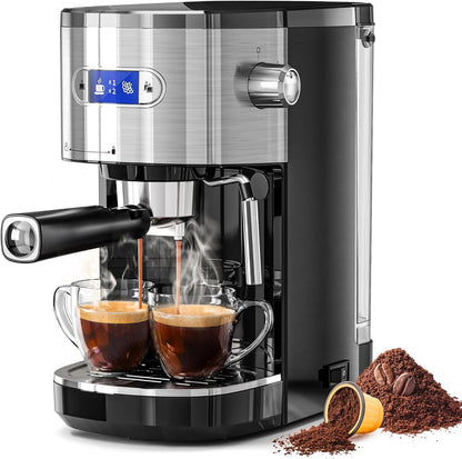 Cafetera expreso Kismile, cafetera semiautomática con molinillo de café y vaporizador de leche.