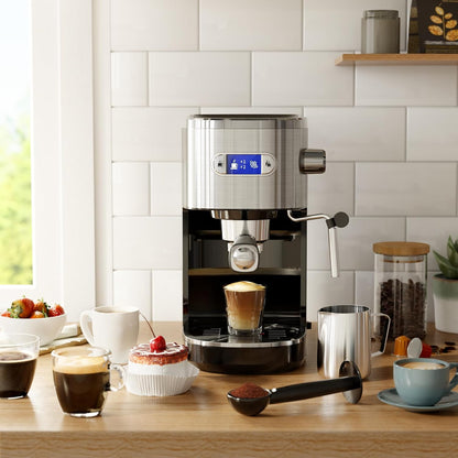 Cafetera expreso Kismile, cafetera semiautomática con molinillo de café y vaporizador de leche.