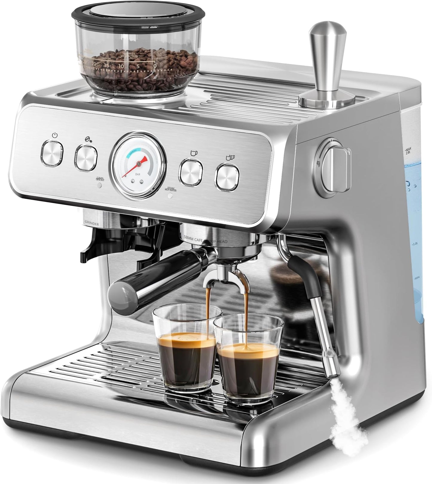 Cafetera expreso Kismile, cafetera semiautomática con molinillo de café y vaporizador de leche.
