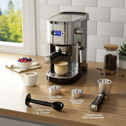 Cafetera expreso Kismile, cafetera semiautomática con molinillo de café y vaporizador de leche.