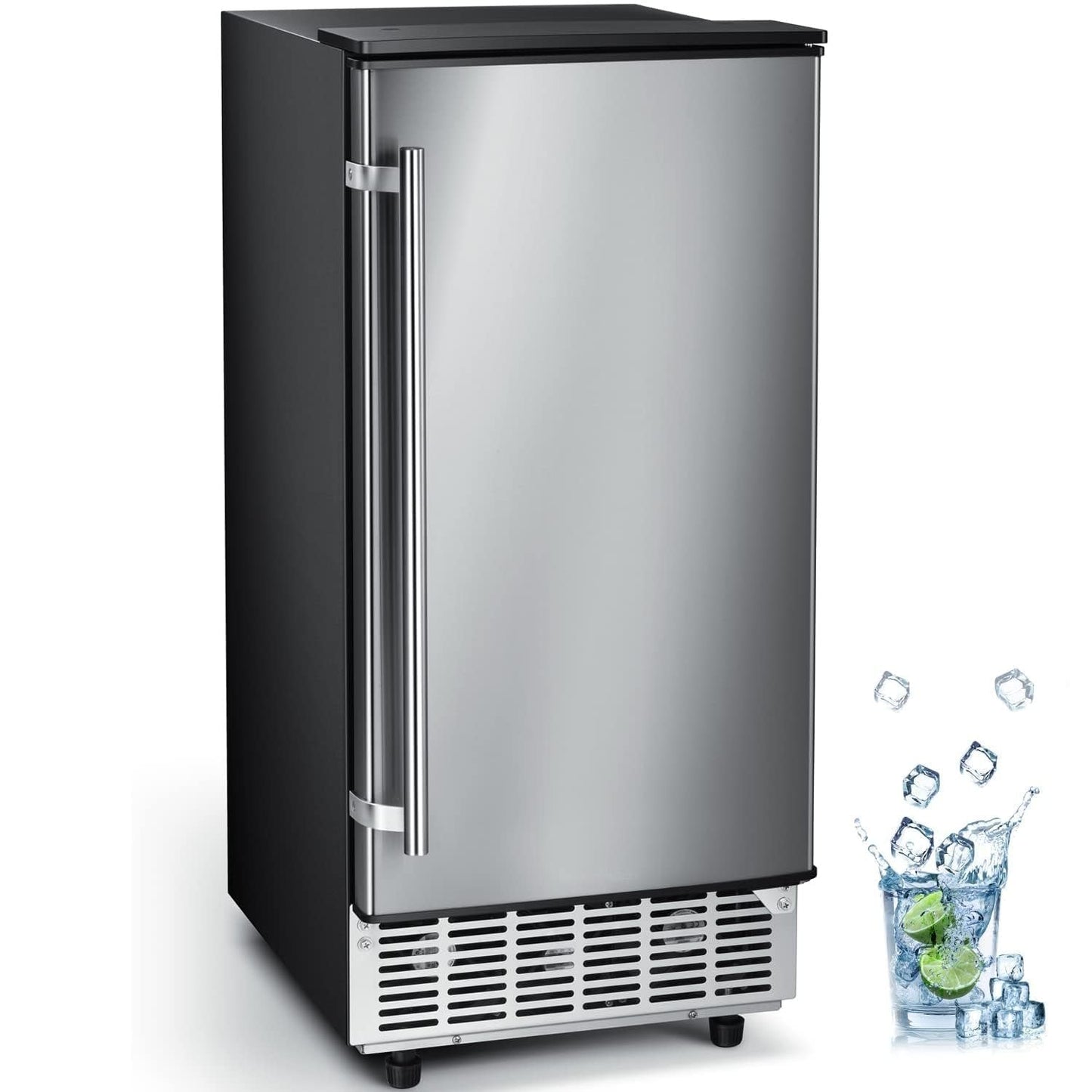 Máquina de hielo empotrada comercial Kismile, 80 lb/día, máquina de cubitos de hielo bajo encimera con temporizador de 24 h, puerta reversible, máquina de hielo independiente empotrada para el hogar y la oficina (plateada)