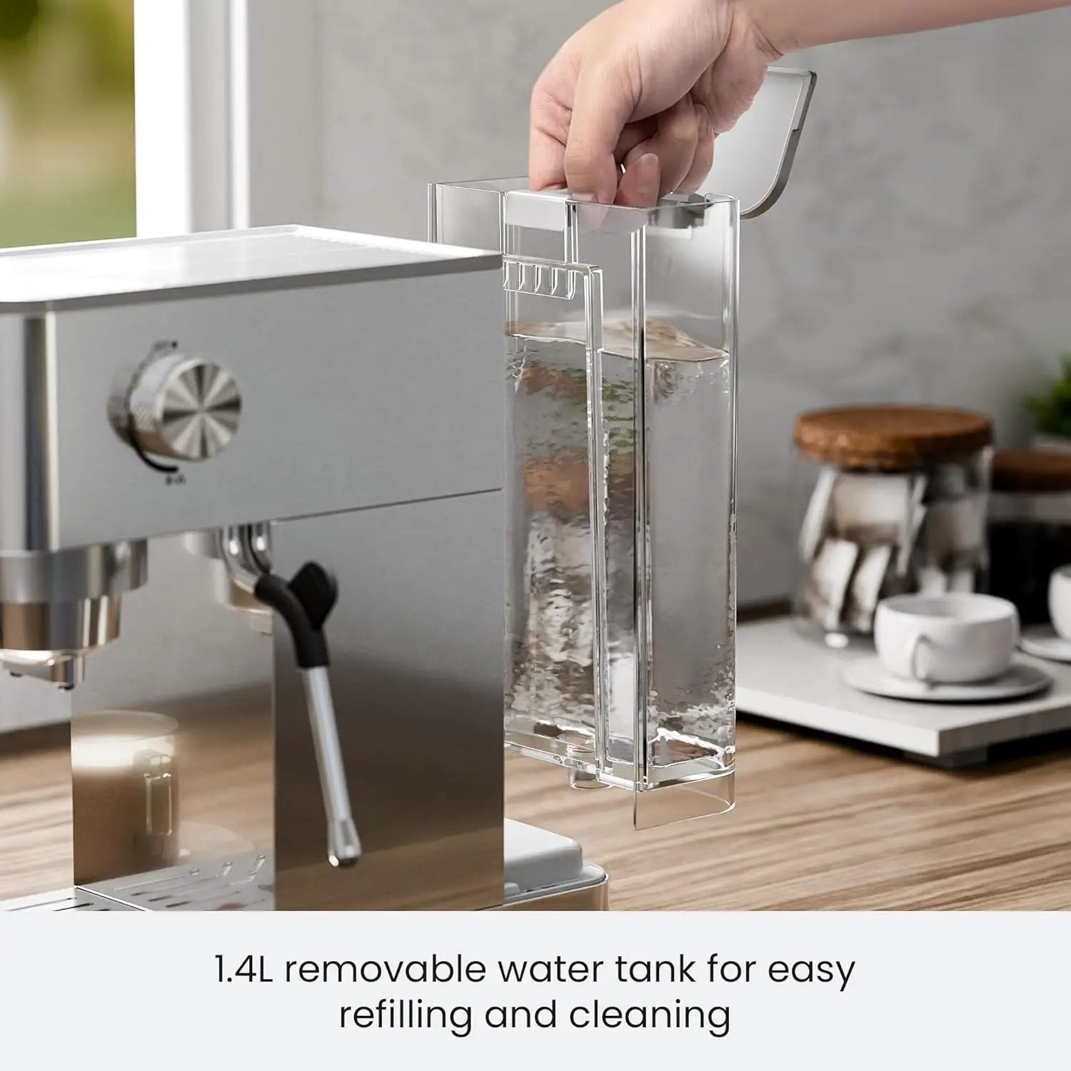 Kismile espresso coffee maker with transparent 1.4L removable water tank on Tampa Home & Garden Store