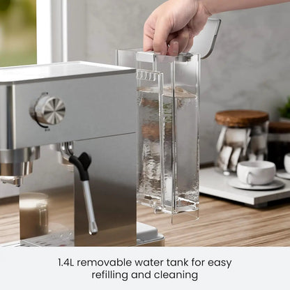 Kismile espresso coffee maker with transparent 1.4L removable water tank on Tampa Home & Garden Store